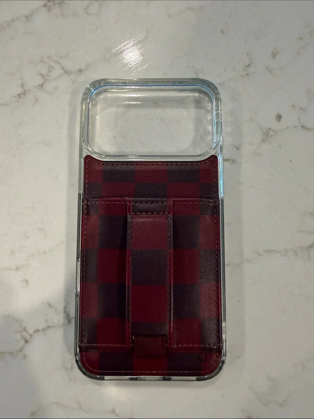 Clear Phone Case with Burgundy Plaid Card Holder